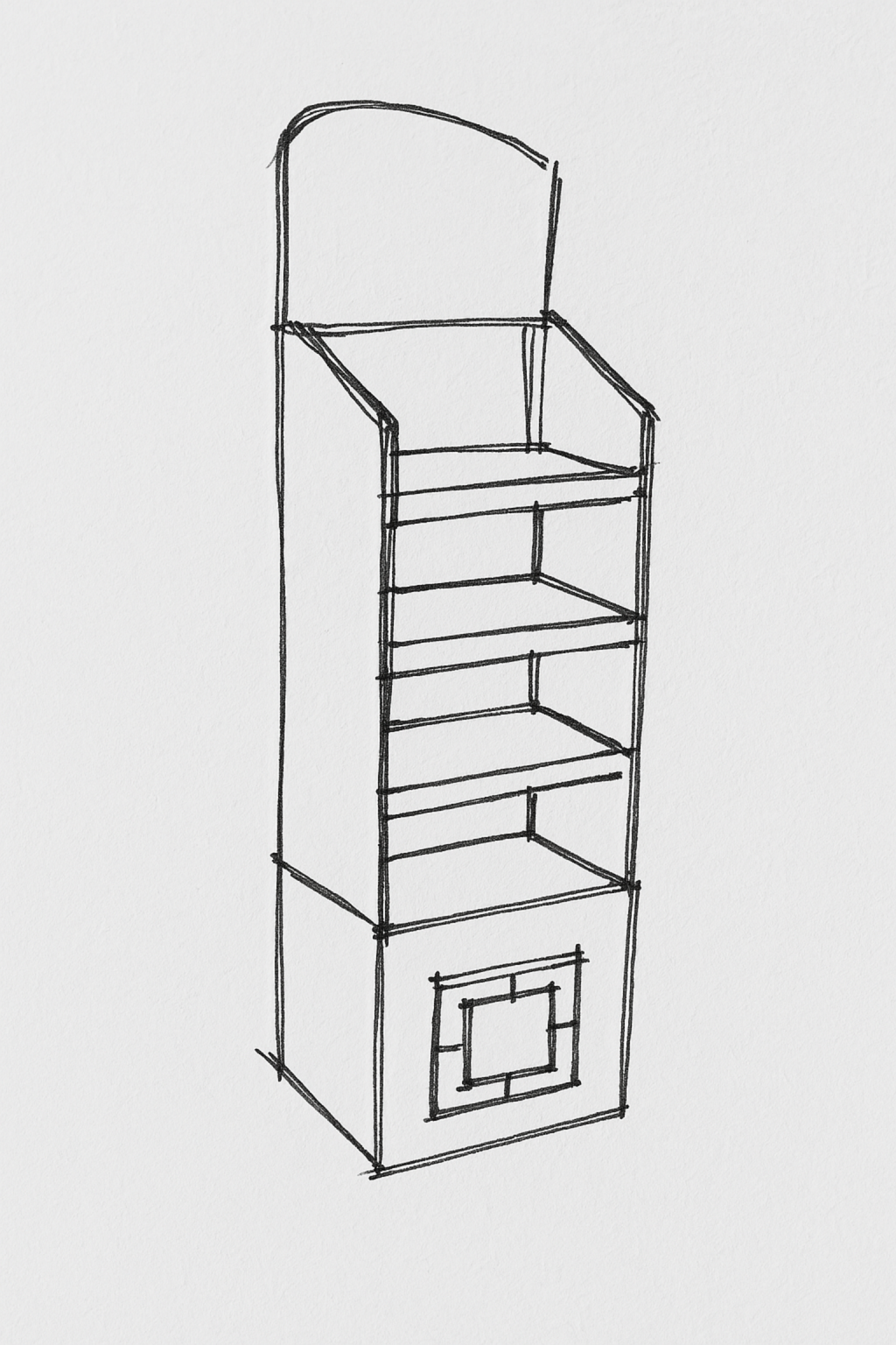 Hand-drawn sketch mockup of a retail display unit